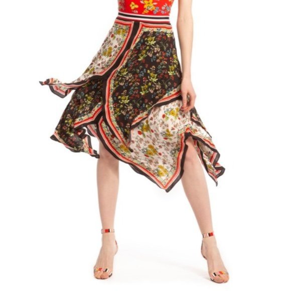 Alice and Olivia Maura Tiered Handkerchief-Hem Midi Skirt Size 4